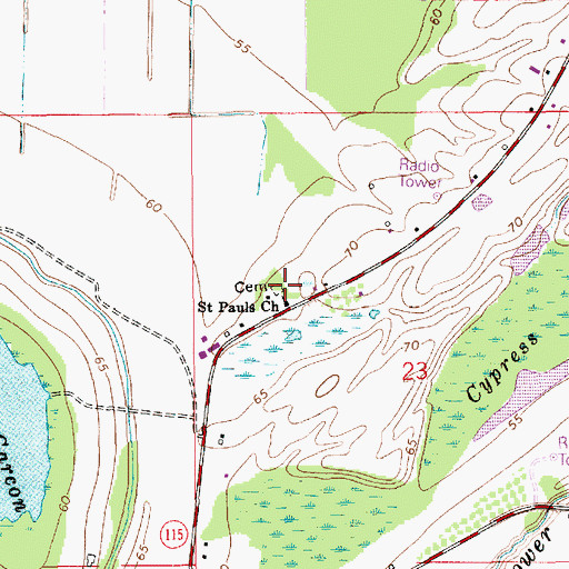 Topographic Map of Saint Pauls Church, LA