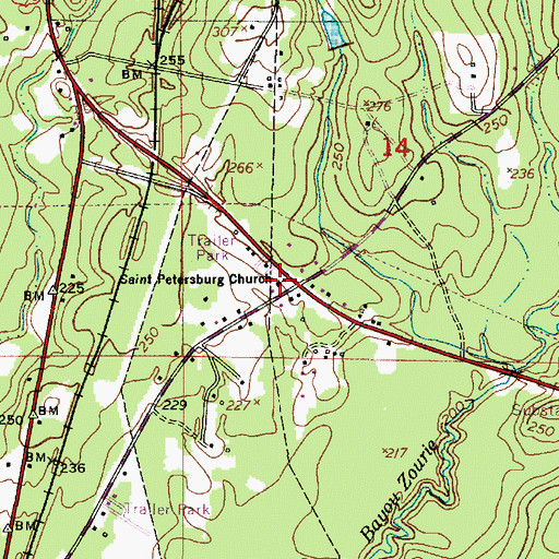 Topographic Map of Saint Petersburg Church, LA