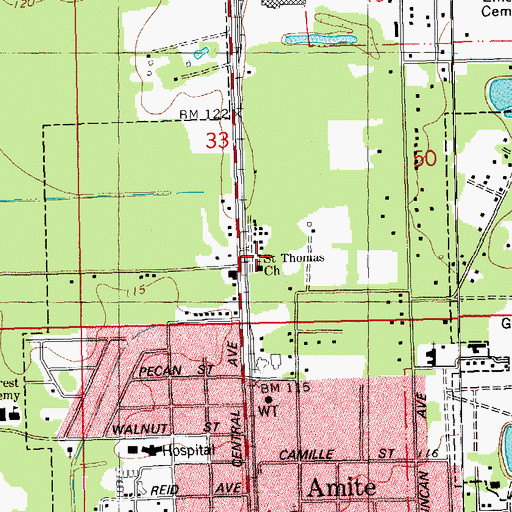 Topographic Map of Saint Thomas Church, LA