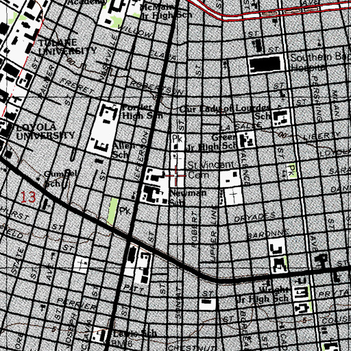 Topographic Map of Saint Vincent Cemetery 1, LA
