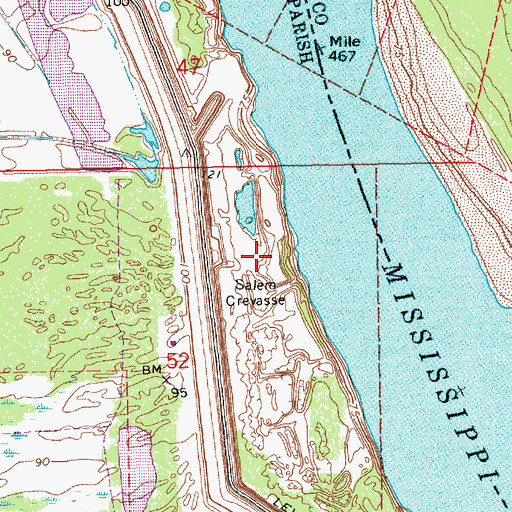 Topographic Map of Salem Crevasse, LA