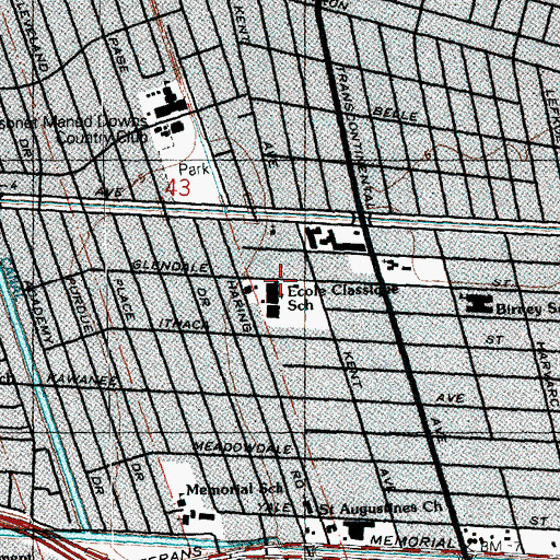 Topographic Map of Sam Barthe School, LA