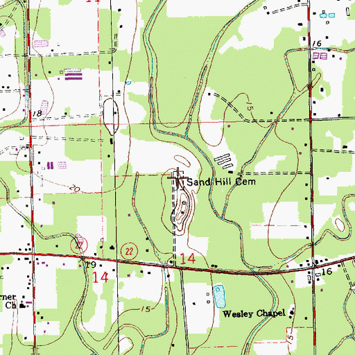 Topographic Map of Sand Hill Cemetery, LA