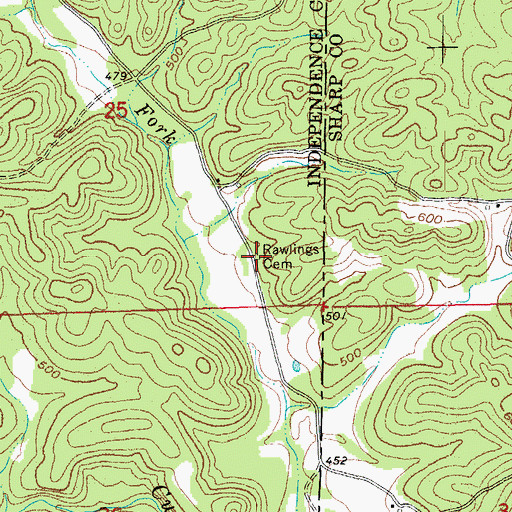 Topographic Map of Rawlings Cemetery, AR