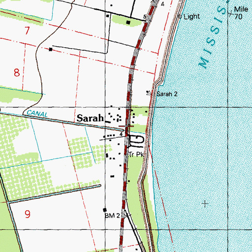 Topographic Map of Sarah, LA