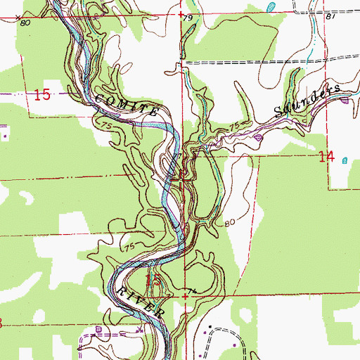 Topographic Map of Saunders Bayou, LA