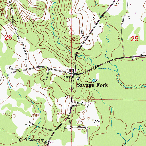 Topographic Map of Savage Fork, LA