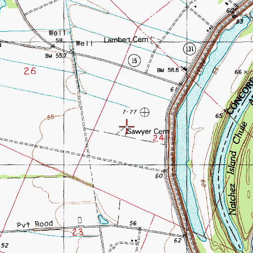 Topographic Map of Sawyer Cemetery, LA