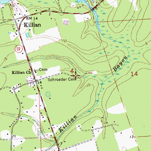 Topographic Map of Schroeder Cemetery, LA