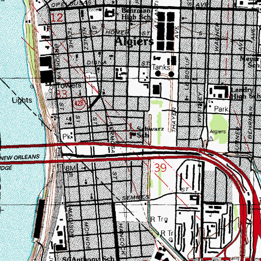 Topographic Map of Schwarz Alternative School, LA