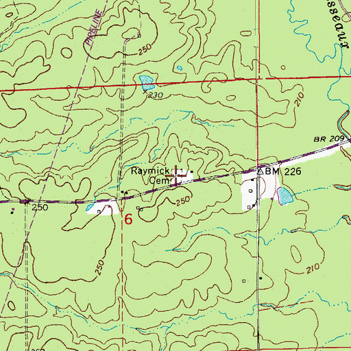 Topographic Map of Raymick Cemetery, AR