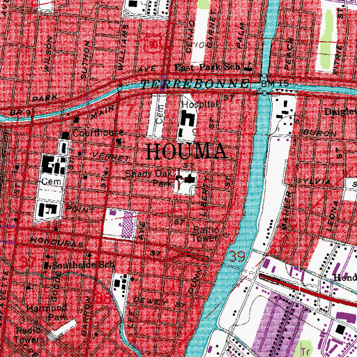 Topographic Map of Shady Oak Park, LA