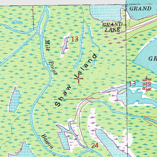 Topographic Map of Shaw Island, LA