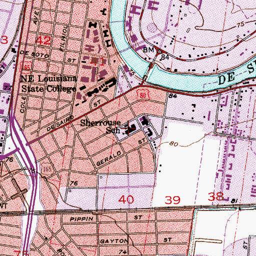 Topographic Map of Sherrouse School, LA