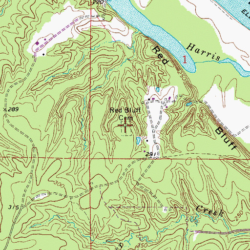 Topographic Map of Red Bluff Cemetery, AR