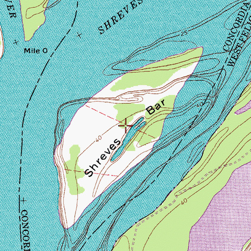 Topographic Map of Shreves Bar, LA