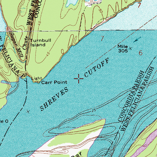 Topographic Map of Shreves Cutoff, LA