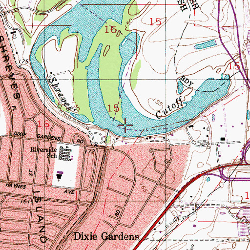 Topographic Map of Shreves Cutoff, LA
