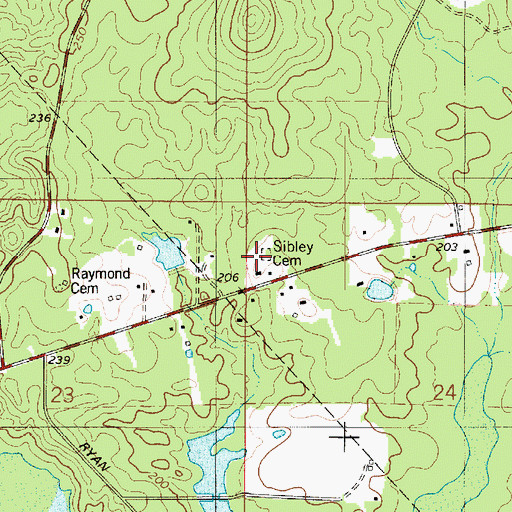 Topographic Map of Sibley Cemetery, LA