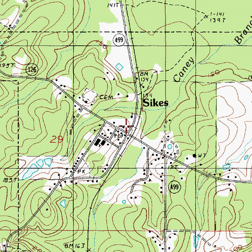 Topographic Map of Sikes, LA