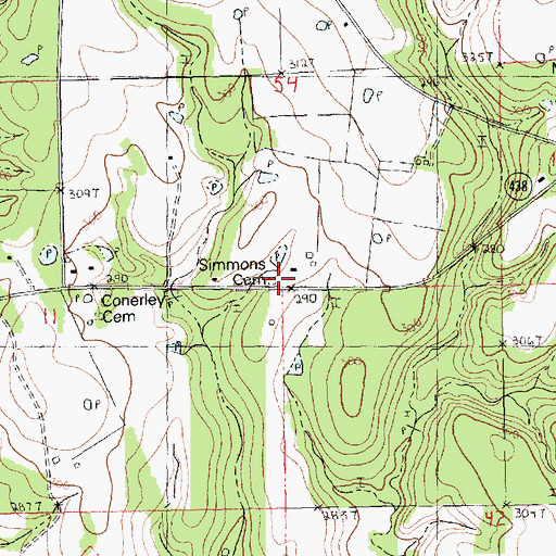 Topographic Map of Simmons Cemetery, LA