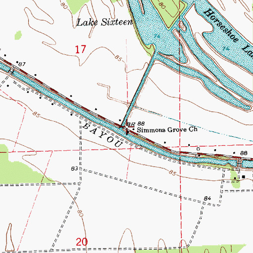 Topographic Map of Simmons Grove Church, LA