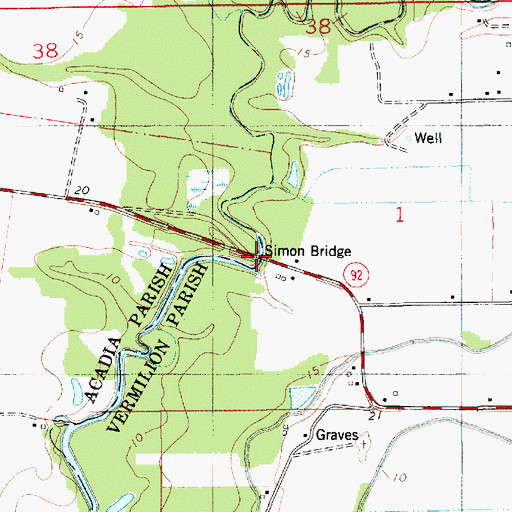 Topographic Map of Simon Bridge, LA