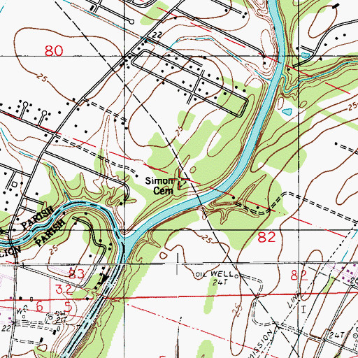 Topographic Map of Simon Cemetery, LA
