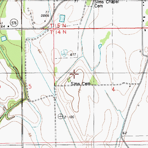 Topographic Map of Sims Cemetery, LA