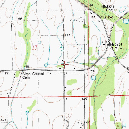 Topographic Map of Sims Church, LA