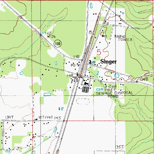 Topographic Map of Singer, LA