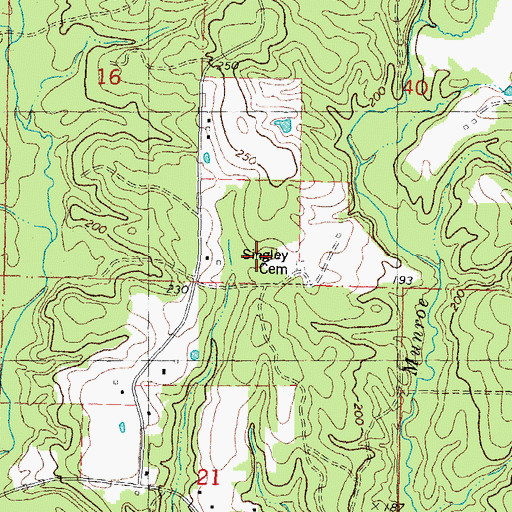Topographic Map of Singley Cemetery, LA