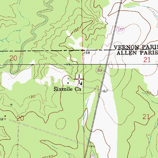Topographic Map of Sixmile Church, LA