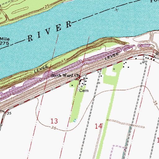 Topographic Map of Sixth Ward Church, LA