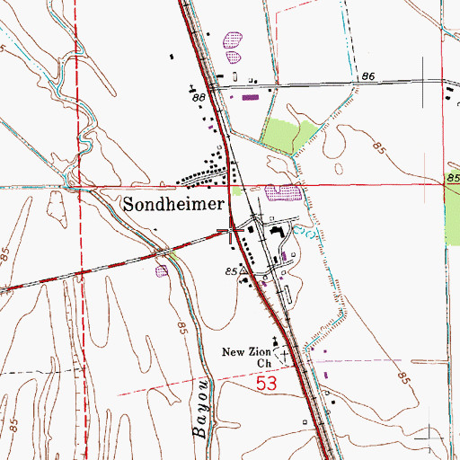 Topographic Map of Sondheimer, LA