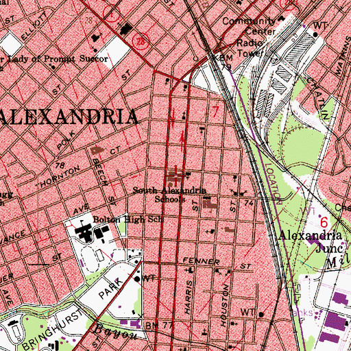 Topographic Map of South Alexandria Schools, LA