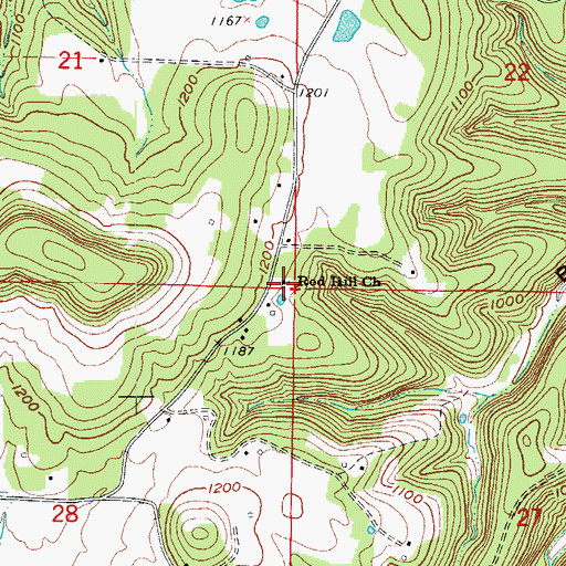 Topographic Map of Red Hill Church, AR