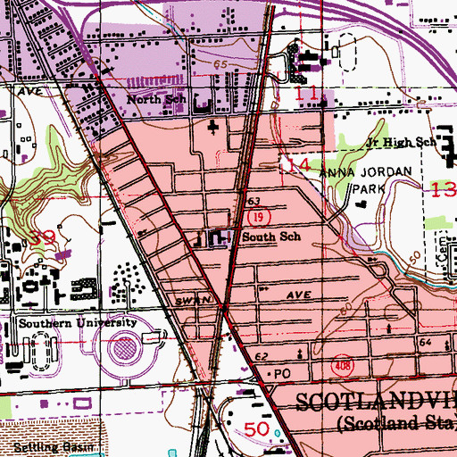 Topographic Map of South School, LA