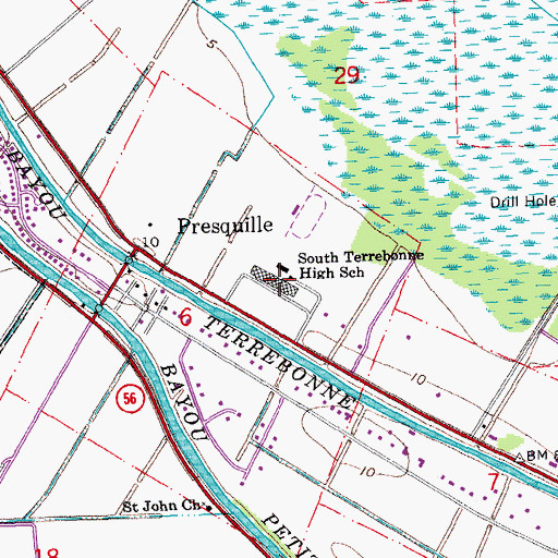 Topographic Map of South Terrebonne High School, LA