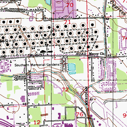 Topographic Map of Southern Memorial Gardens, LA