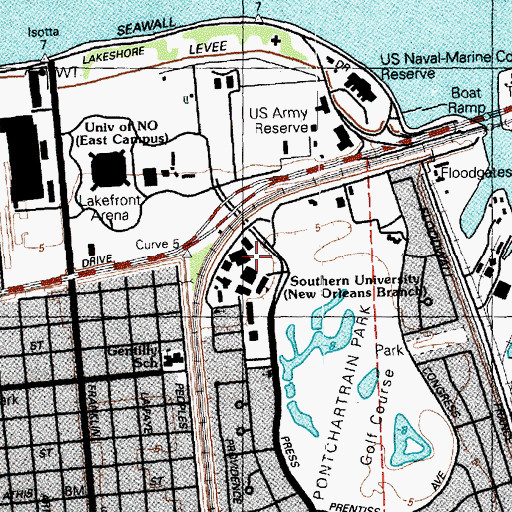 Topographic Map of Southern University New Orleans, LA