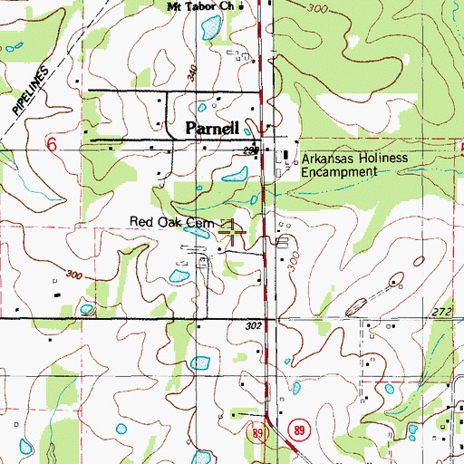 Topographic Map of Red Oak Cemetery, AR
