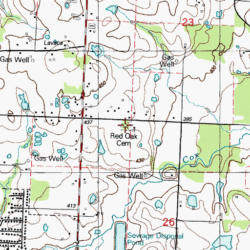 Topographic Map of Red Oak Cemetery, AR