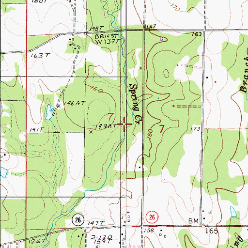 Topographic Map of Spring Creek, LA