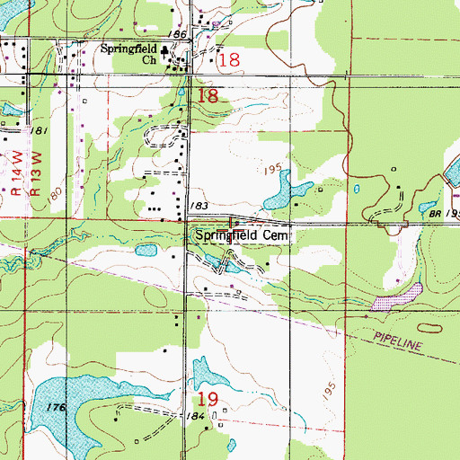 Topographic Map of Springfield Cemetery, LA