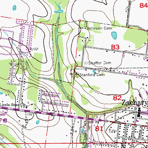 Topographic Map of Stanford Cemetery, LA