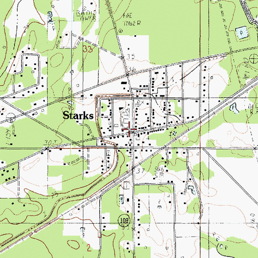 Topographic Map of Starks, LA