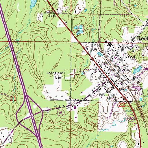 Topographic Map of Redfield Cemetery, AR