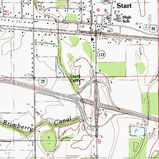 Topographic Map of Start Cemetery, LA
