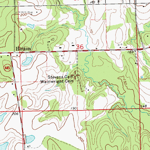 Topographic Map of Stevens Cemetery, LA